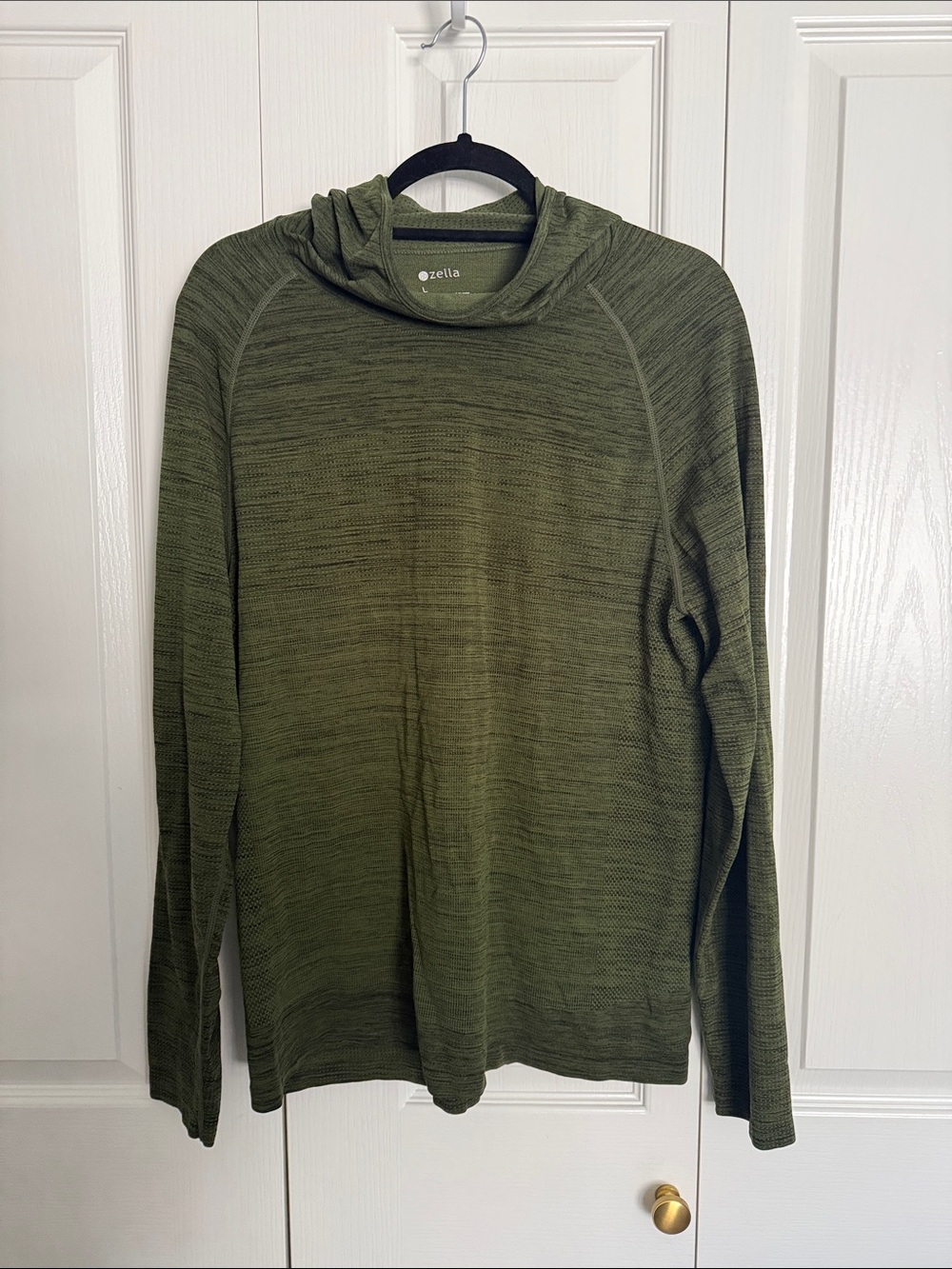 Zella Olive Green Ribbed Knit Hooded Pullover